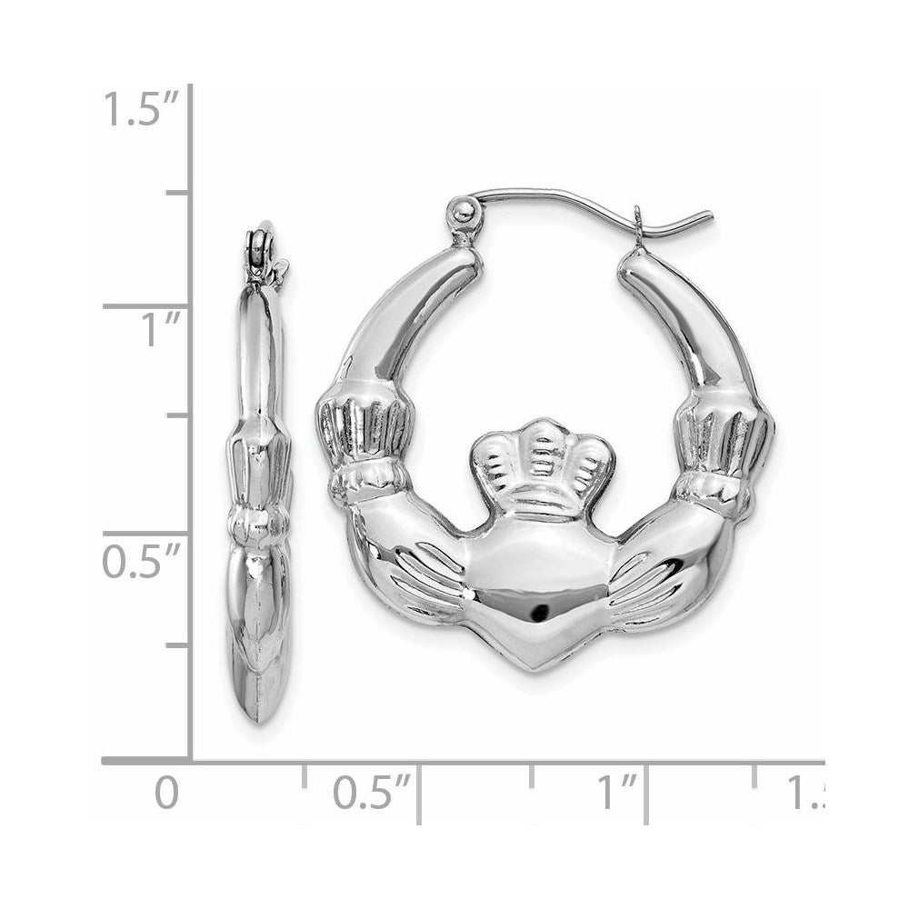 14K Weißgold Claddagh Creolen