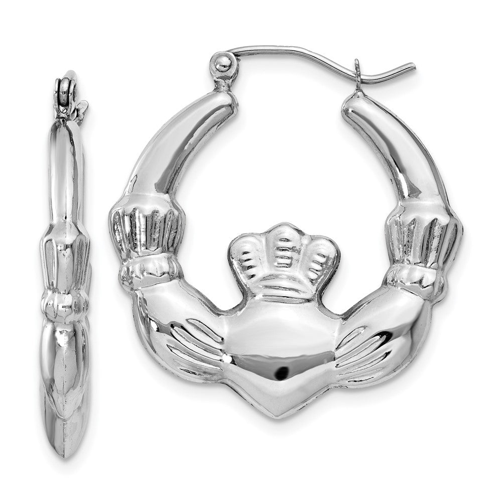 14K Weißgold Claddagh Creolen