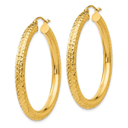 14K Gelbgold Diamantiert 4mm Rund Creolen