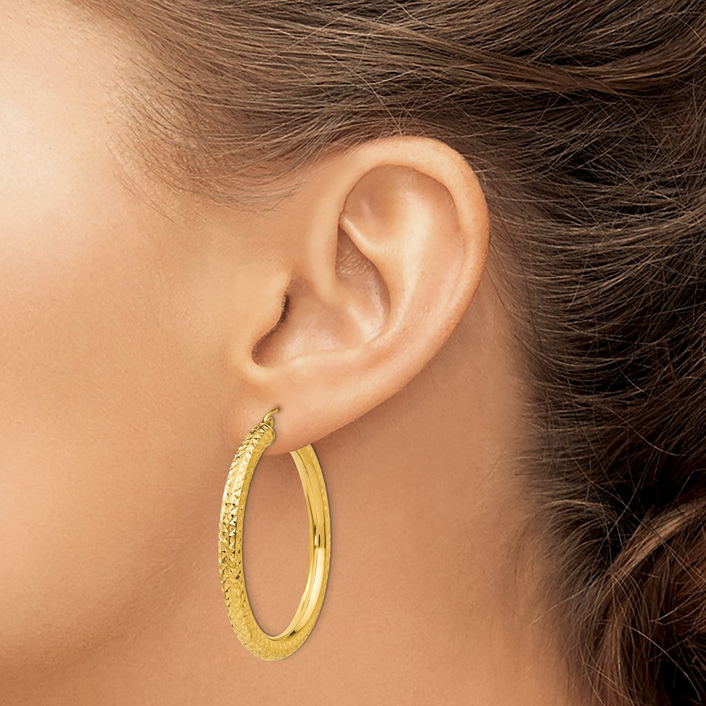 14K Gelbgold Diamantiert 4mm Rund Creolen