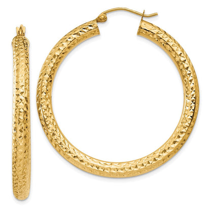 14K Gelbgold Diamantiert 4mm Rund Creolen