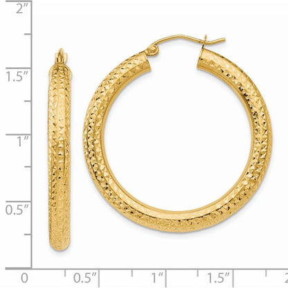 14K Gelbgold Diamantiert 4mm Rund Creolen