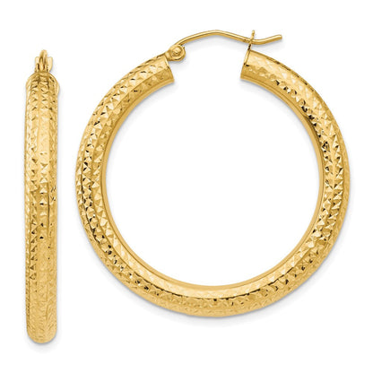 14K Gelbgold Diamantiert 4mm Rund Creolen