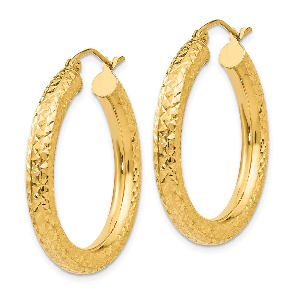 14K Gelbgold Diamantiert 4mm Rund Creolen