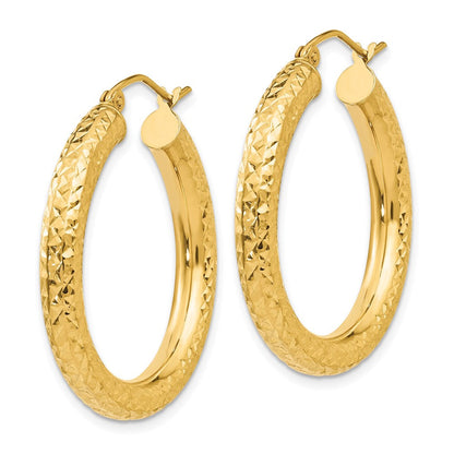 14K Gelbgold Diamantiert 4mm Rund Creolen