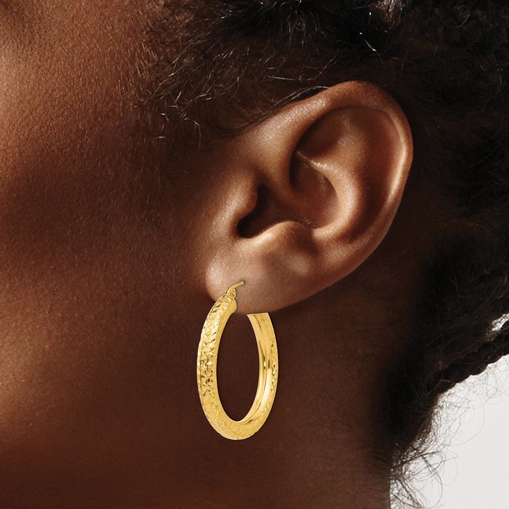 14K Gelbgold Diamantiert 4mm Rund Creolen