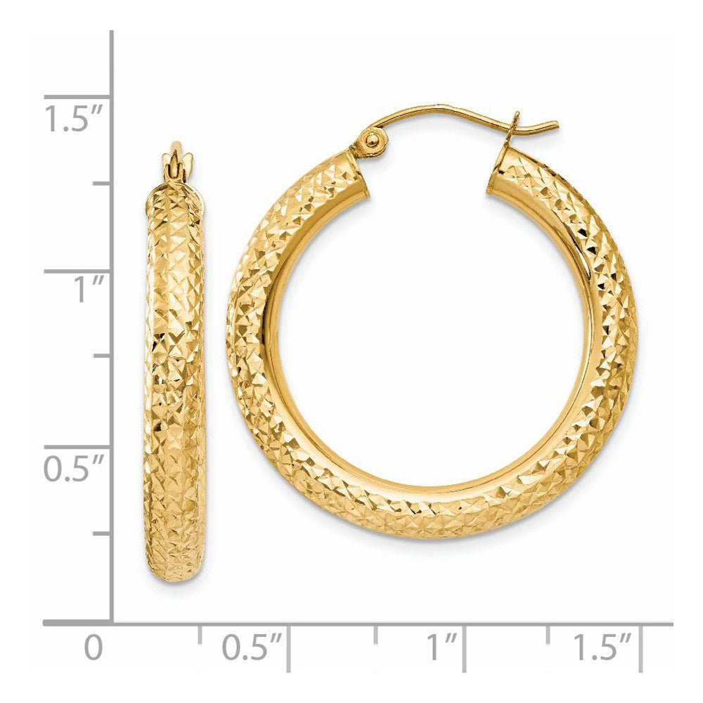 14K Gelbgold Diamantiert 4mm Rund Creolen