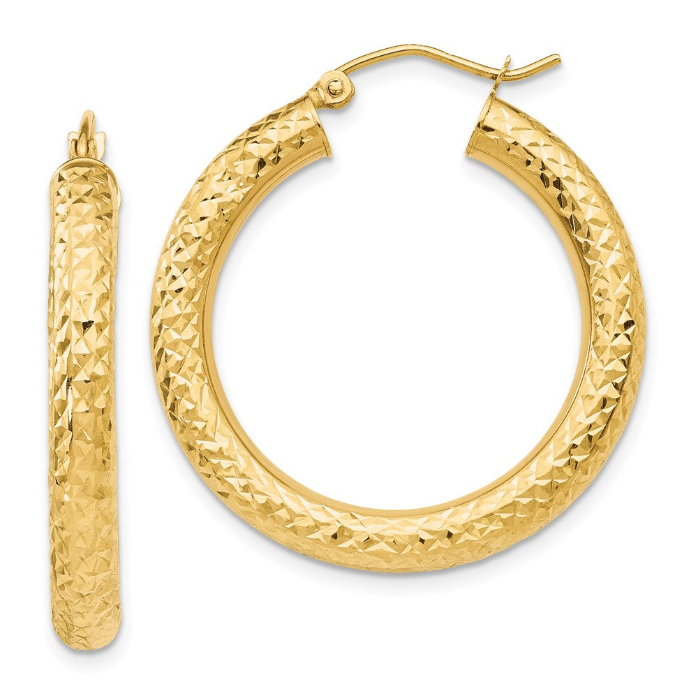 14K Gelbgold Diamantiert 4mm Rund Creolen