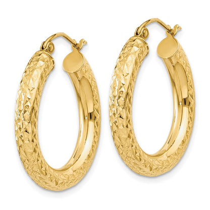 14K Gelbgold Diamantiert 4mm Rund Creolen