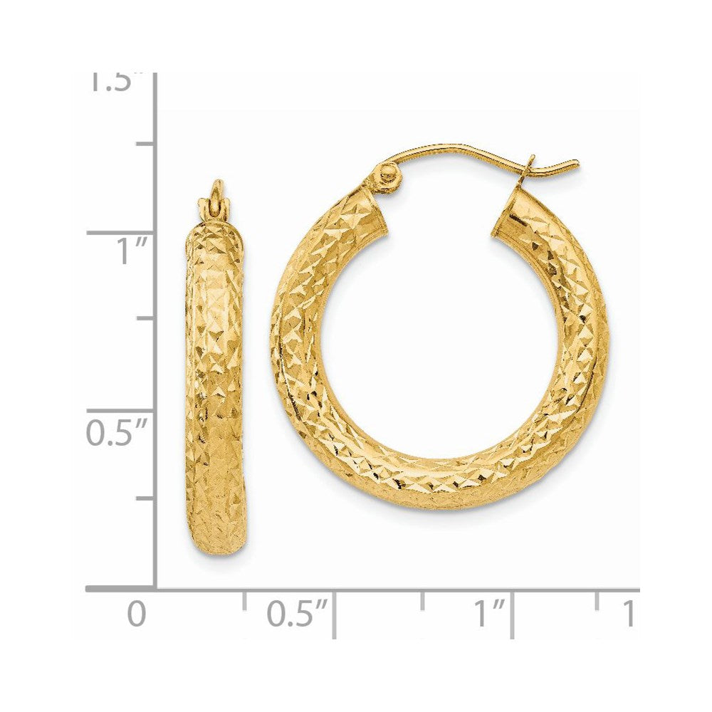 14K Gelbgold Diamantiert 4mm Rund Creolen