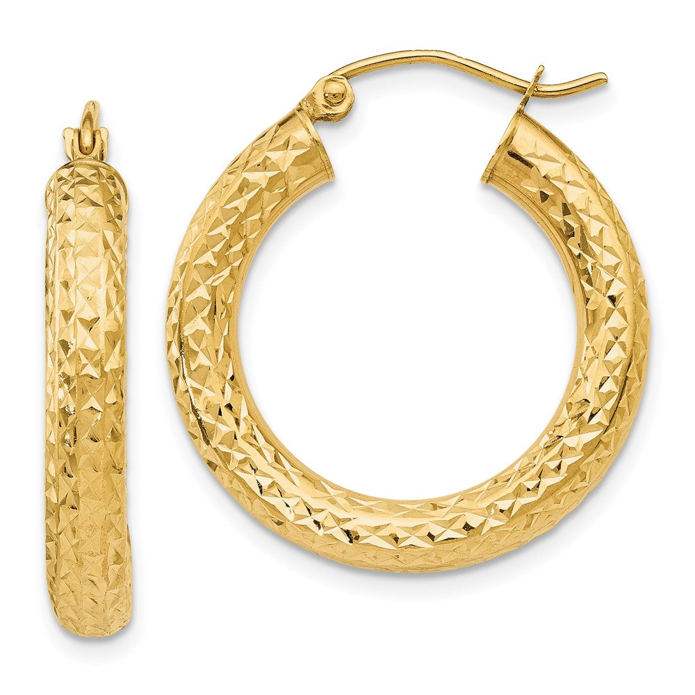 14K Gelbgold Diamantiert 4mm Rund Creolen