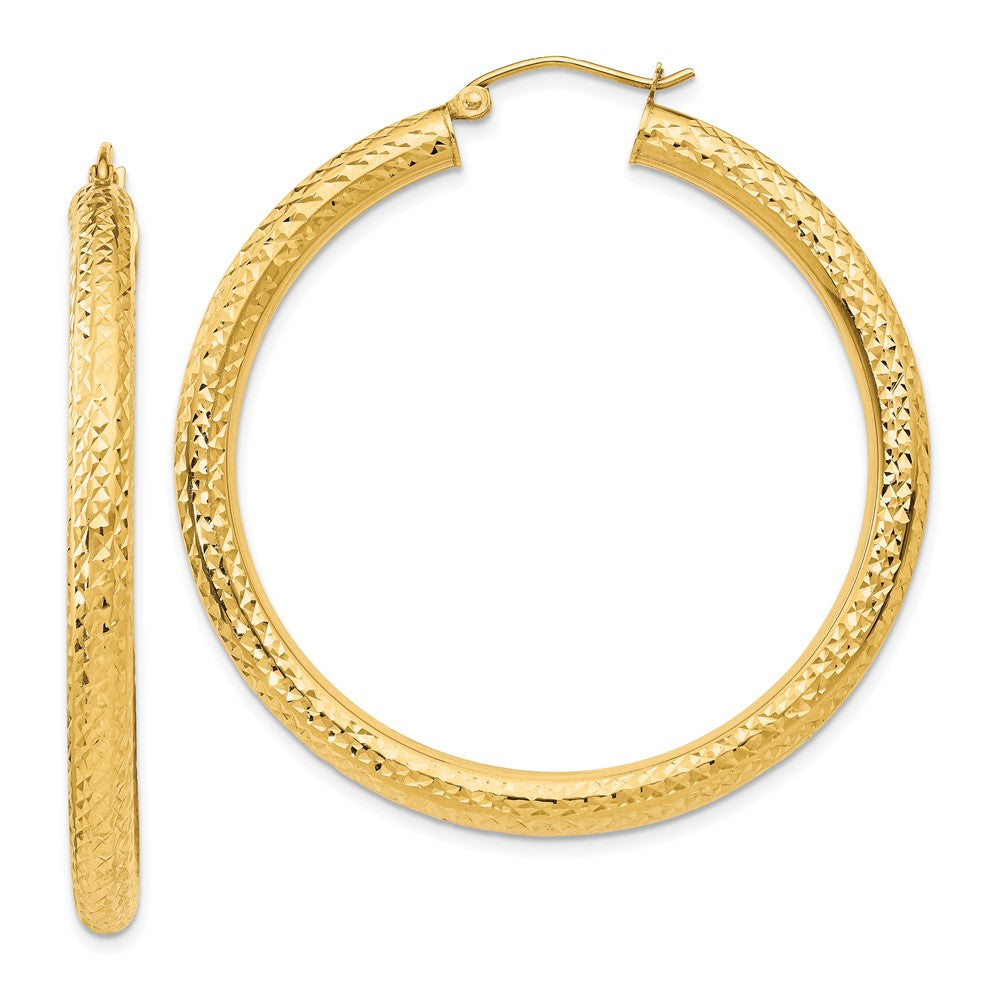 14K Gelbgold Diamantiert 4mm Rund Creolen
