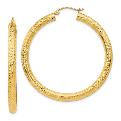 14K Gelbgold Diamantiert 4mm Rund Creolen