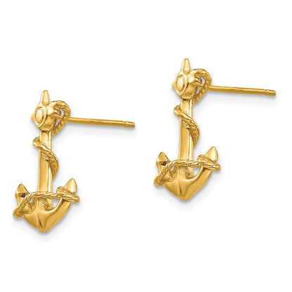 14K Gelbgold 3-d Anker mit Kordel Ohrstecker