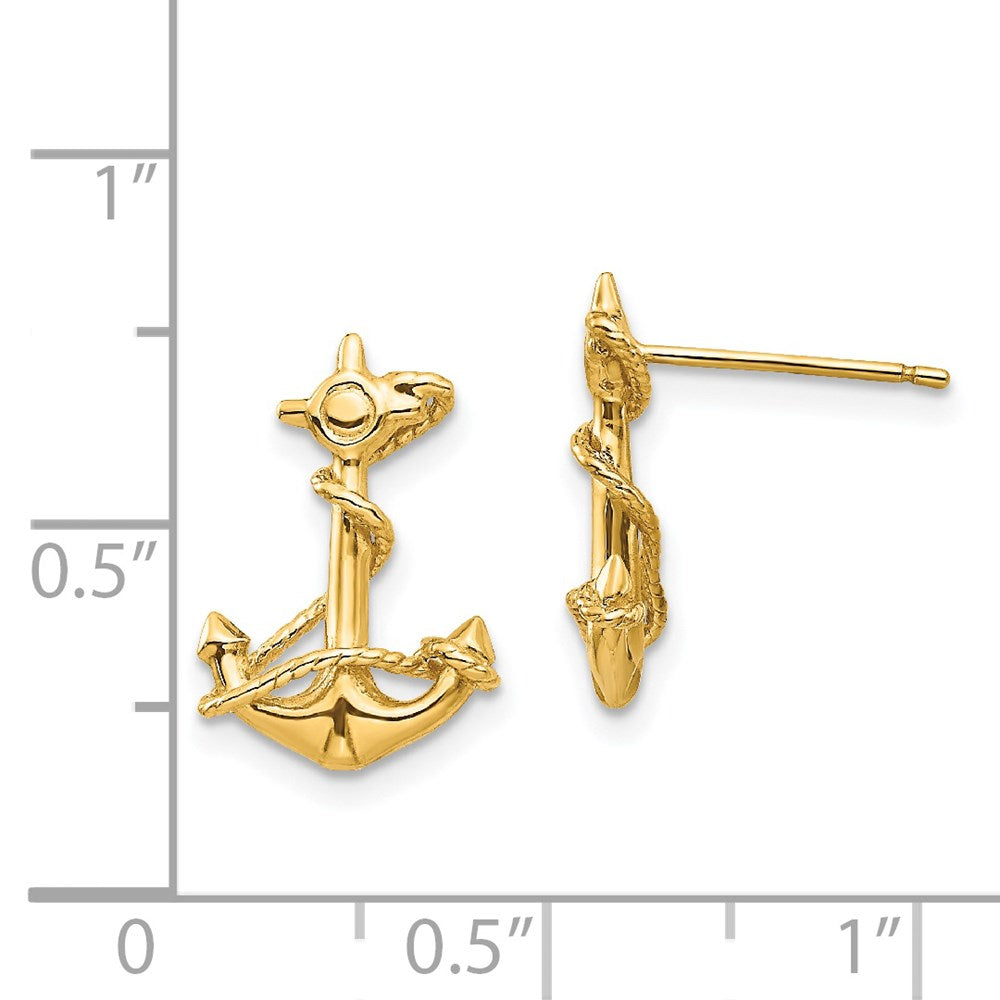 14K Gelbgold 3-d Anker mit Kordel Ohrstecker