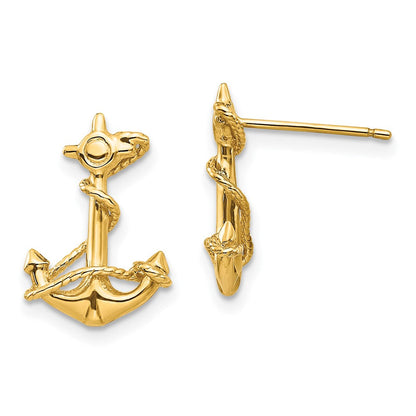 14K Gelbgold 3-d Anker mit Kordel Ohrstecker