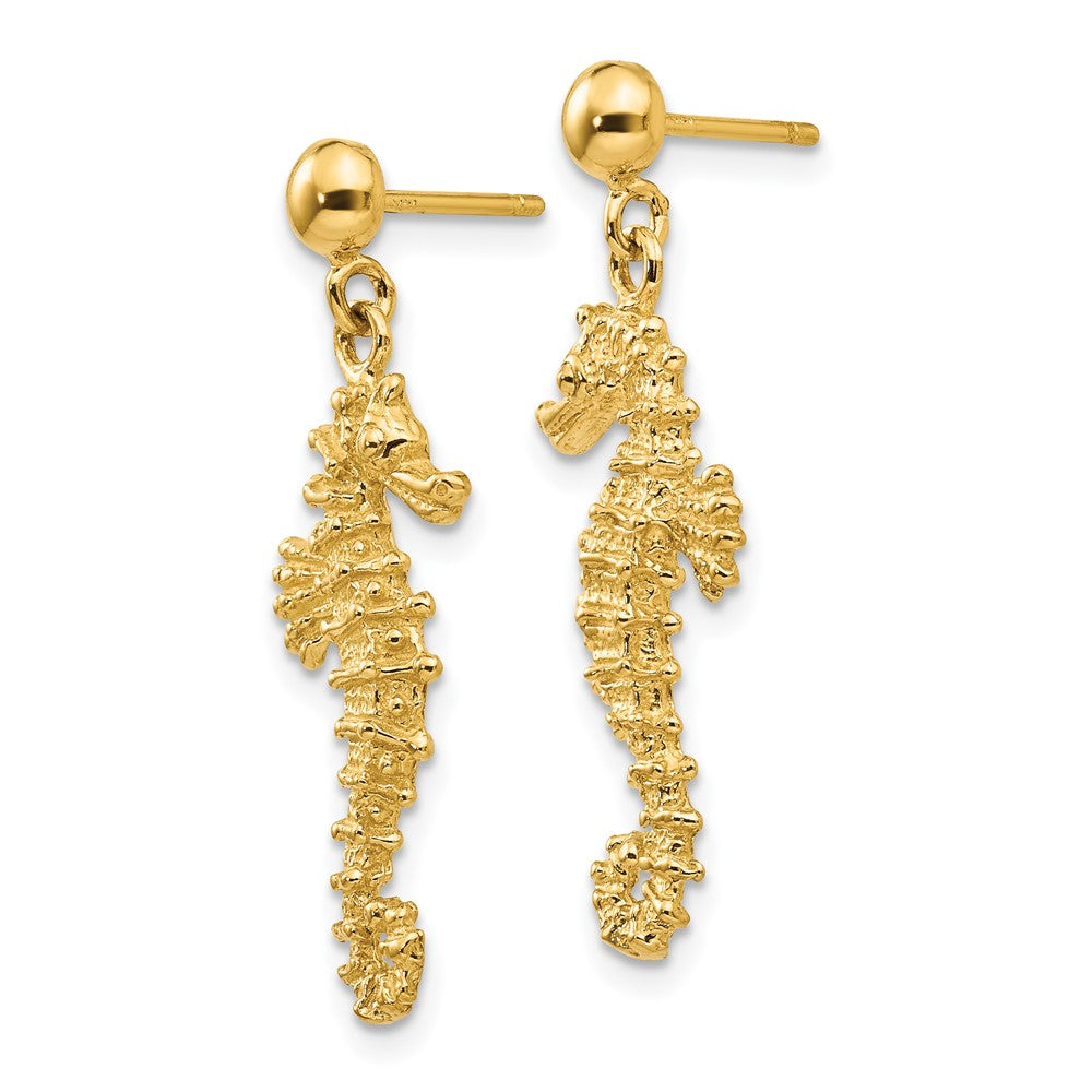 14K Gelbgold Groß Seepferdchen Hängend Ohrstecker