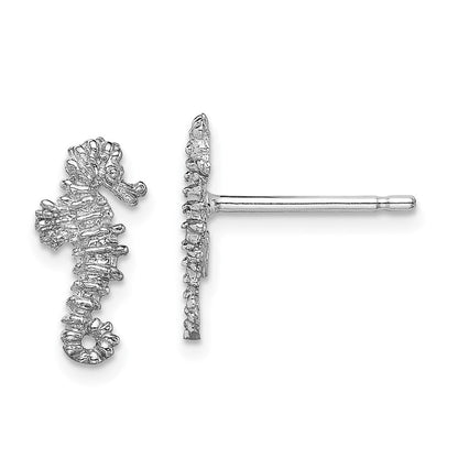 14K Weißgold Mini Seepferdchen Ohrstecker
