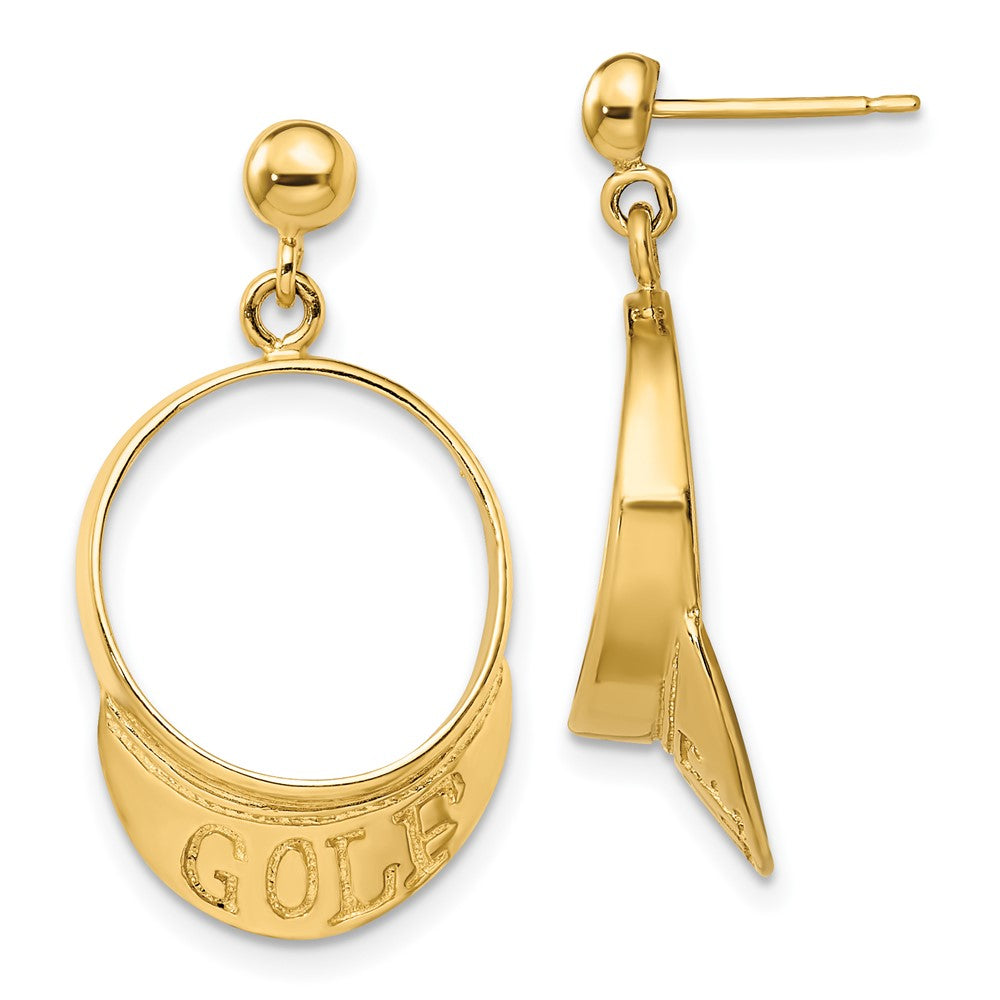 14K Gelbgold 3-d Golf Visor Hängend Ohrstecker