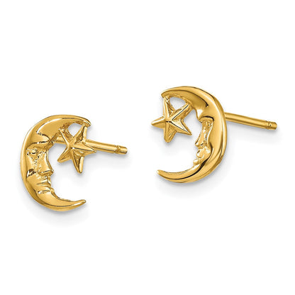 14K Gelbgold Mond und Stern Ohrstecker