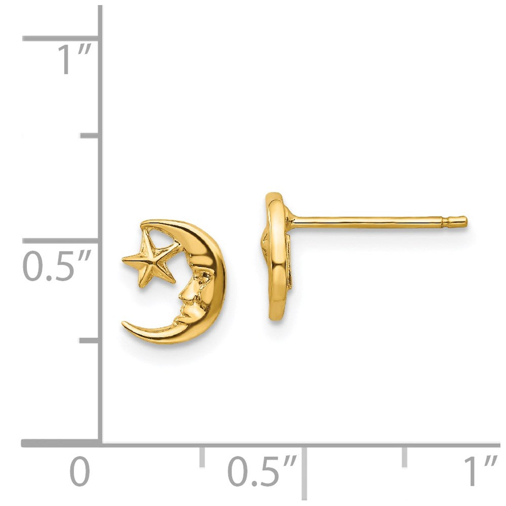 14K Gelbgold Mond und Stern Ohrstecker