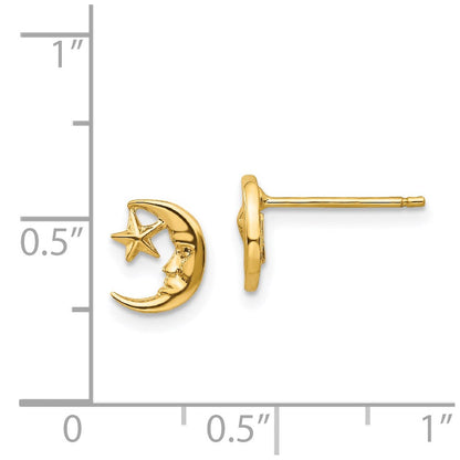 14K Gelbgold Mond und Stern Ohrstecker