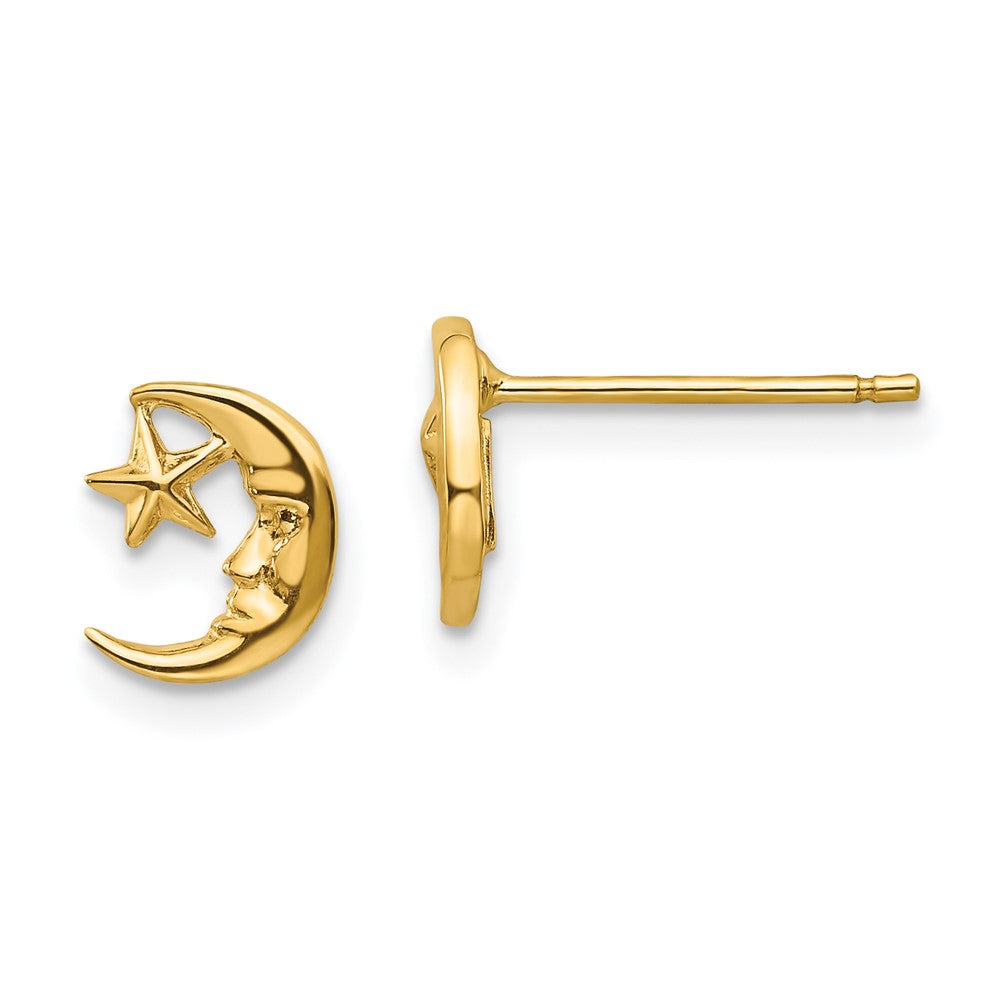 14K Gelbgold Mond und Stern Ohrstecker