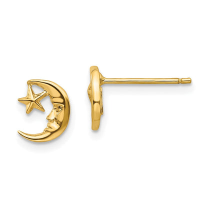 14K Gelbgold Mond und Stern Ohrstecker