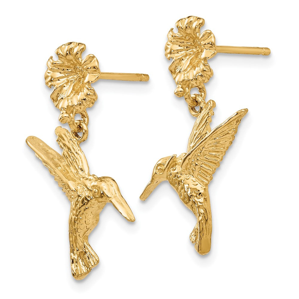 14K Gelbgold Hummingbird Dangles From Blume Ohrstecker
