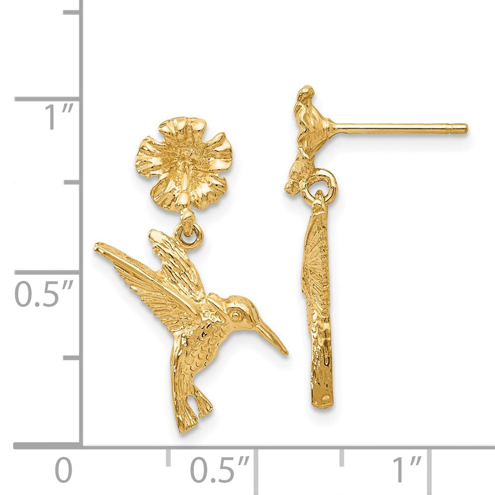 14K Gelbgold Hummingbird Dangles From Blume Ohrstecker