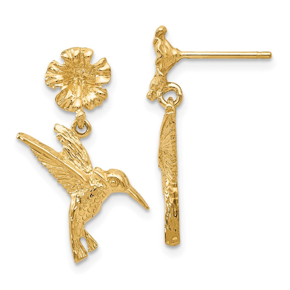 14K Gelbgold Hummingbird Dangles From Blume Ohrstecker