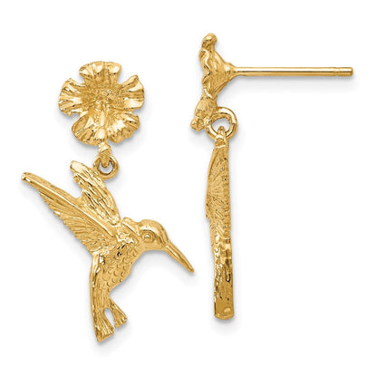14K Gelbgold Hummingbird Dangles From Blume Ohrstecker
