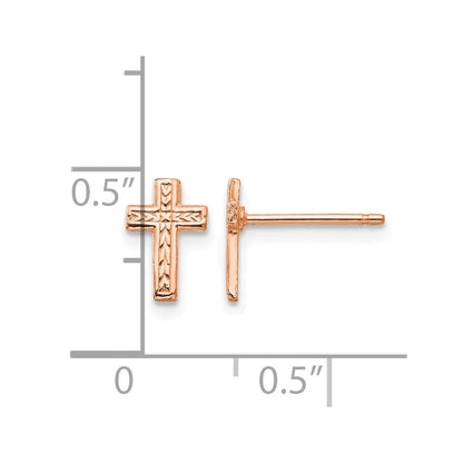 14K Roségold Poliert Kreuz Ohrstecker
