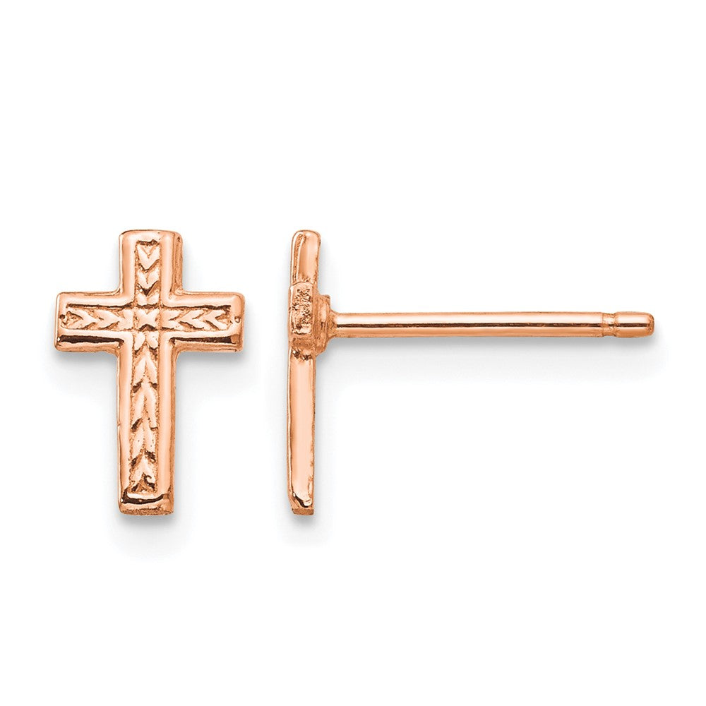14K Roségold Poliert Kreuz Ohrstecker