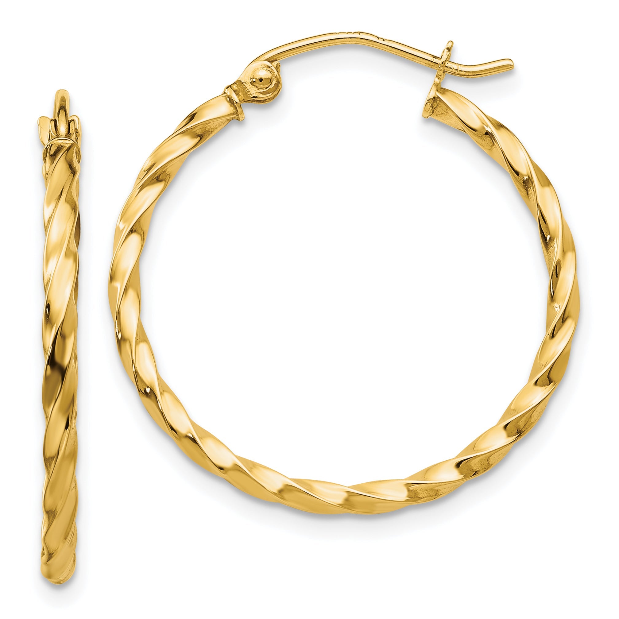14K Gelbgold Gedreht Poliert Creole Ohrring