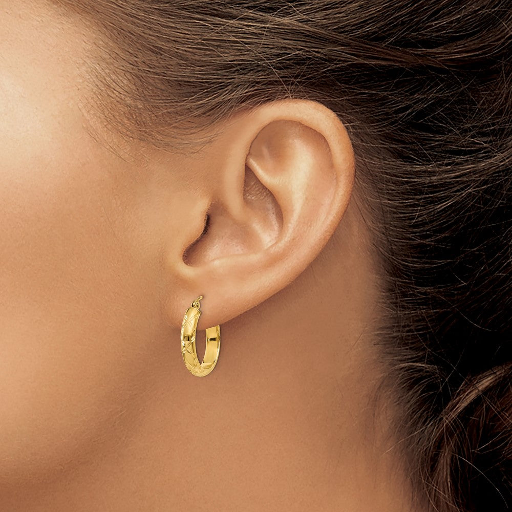 14K Gelbgold Diamantiert Poliert Creole Ohrring