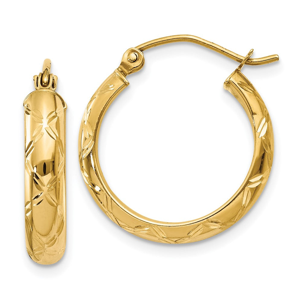 14K Gelbgold Diamantiert Poliert Creole Ohrring