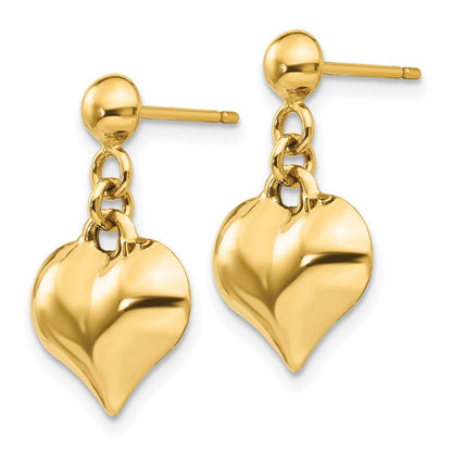 14K Gelbgold Poliert Gewölbt Herz Hängend Ohrstecker