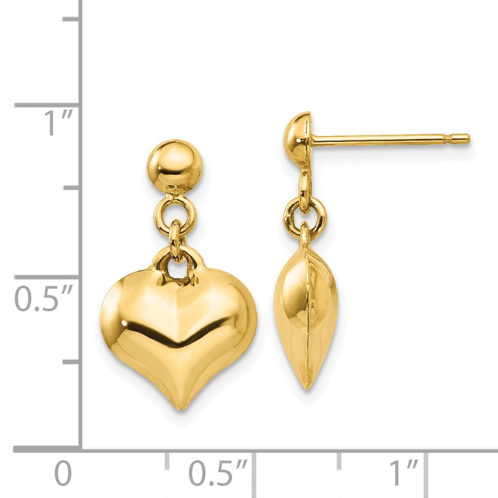 14K Gelbgold Poliert Gewölbt Herz Hängend Ohrstecker