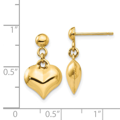 14K Gelbgold Poliert Gewölbt Herz Hängend Ohrstecker