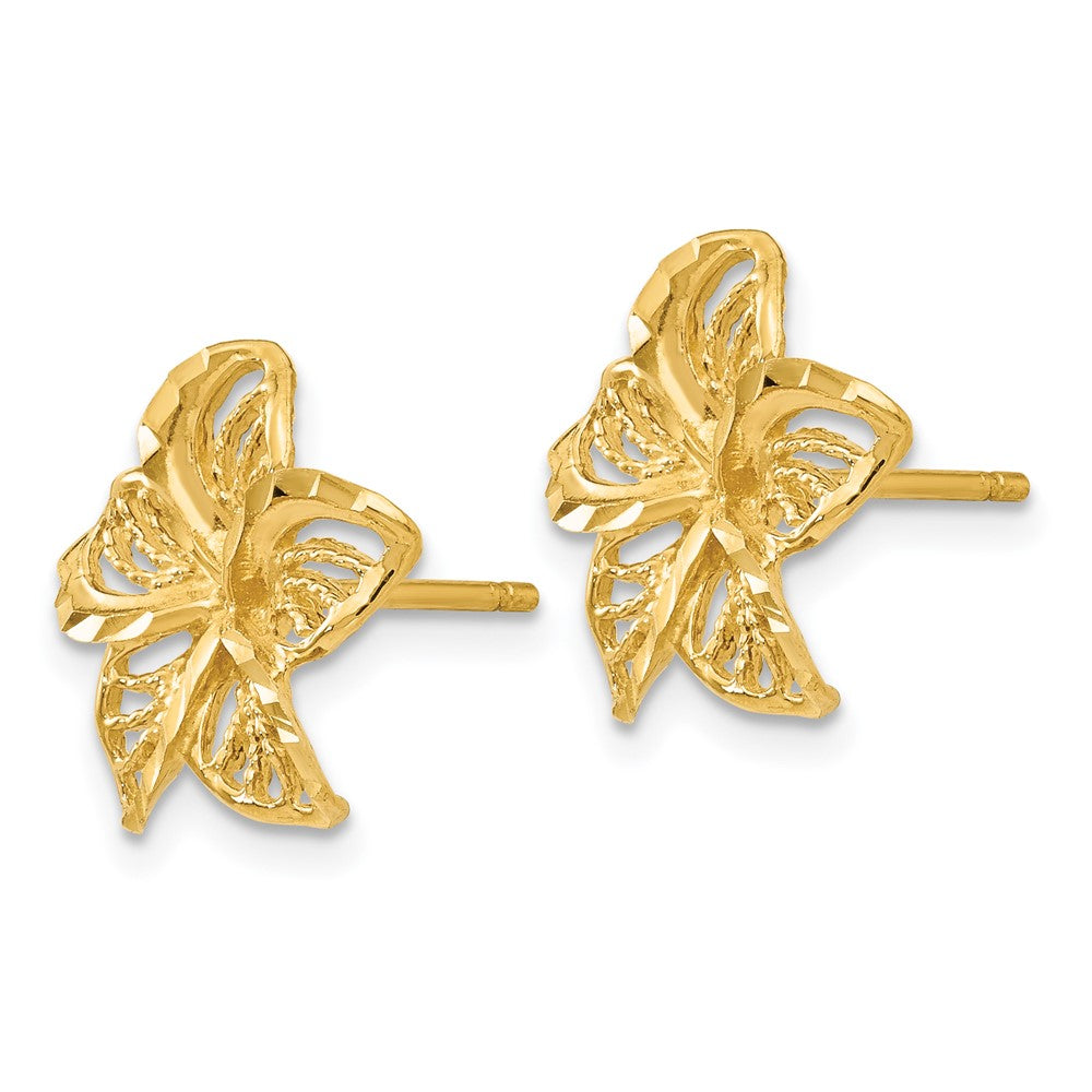 14K Gelbgold Diamantiert Filigran Plumeria Ohrringe