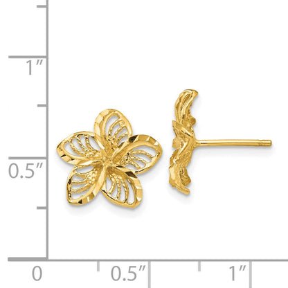 14K Gelbgold Diamantiert Filigran Plumeria Ohrringe