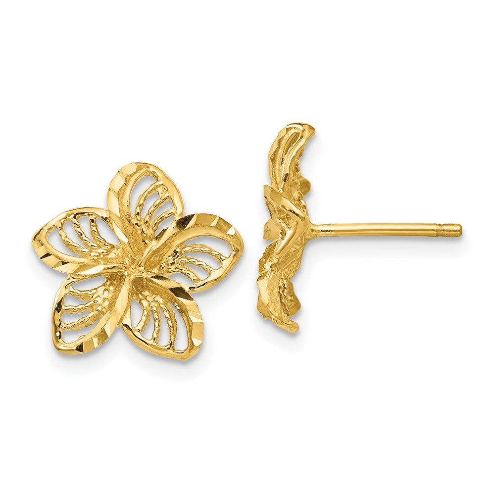 14K Gelbgold Diamantiert Filigran Plumeria Ohrringe