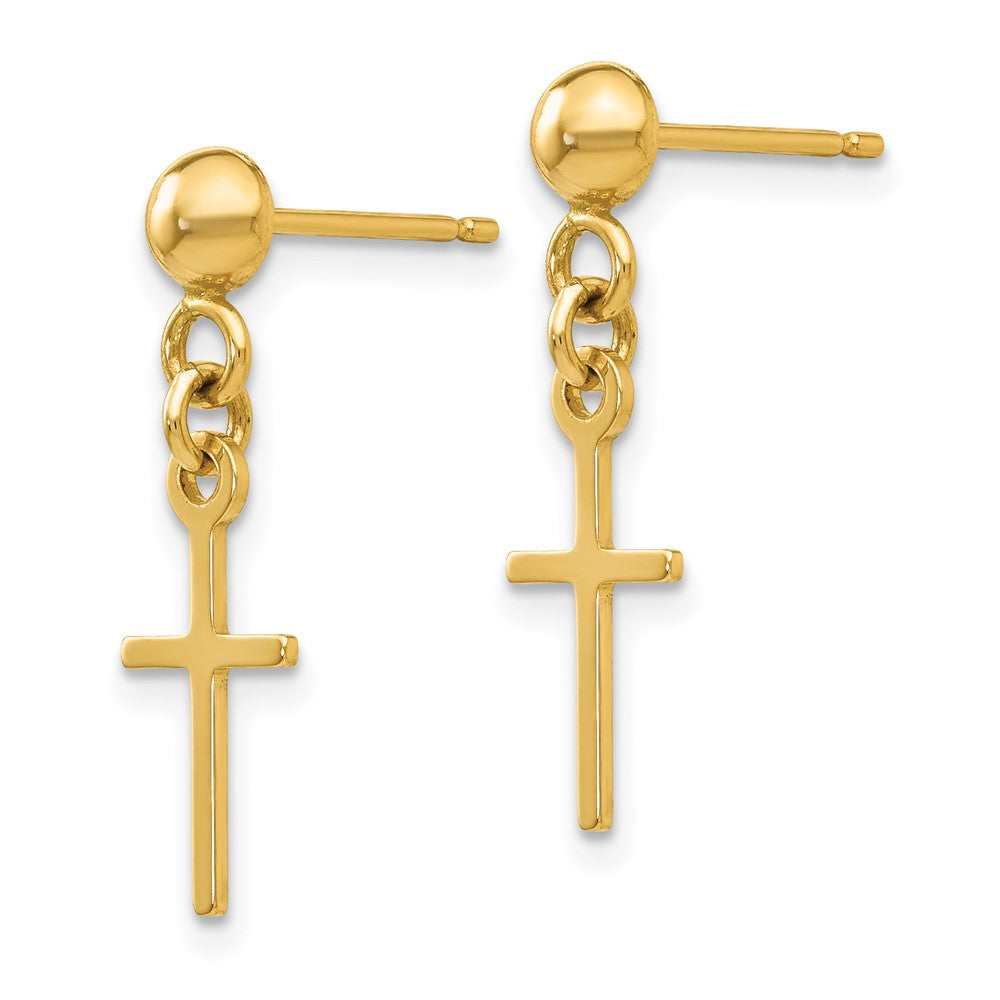 14K Gelbgold Poliert Kreuz Hängend Ohrstecker