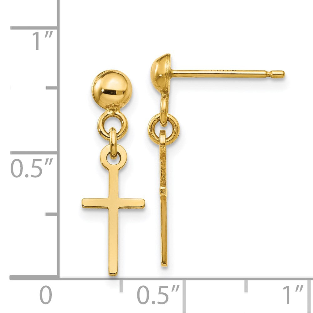 14K Gelbgold Poliert Kreuz Hängend Ohrstecker