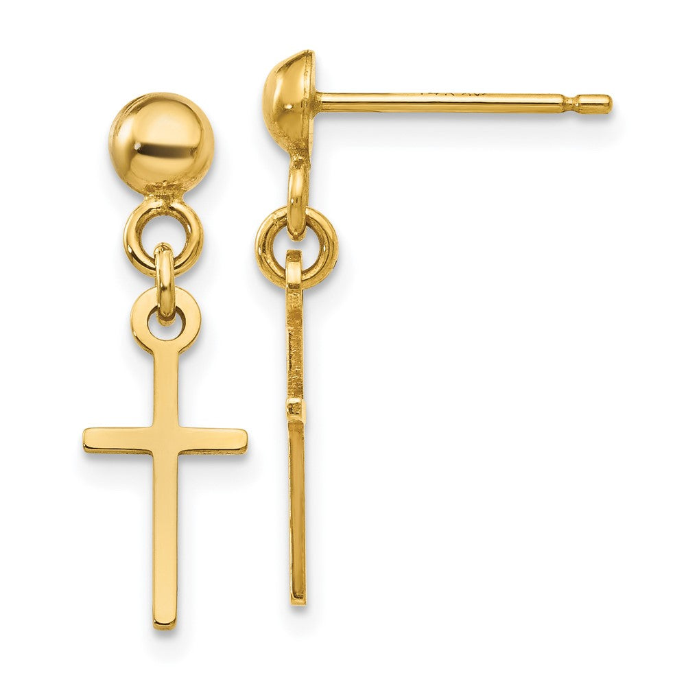 14K Gelbgold Poliert Kreuz Hängend Ohrstecker
