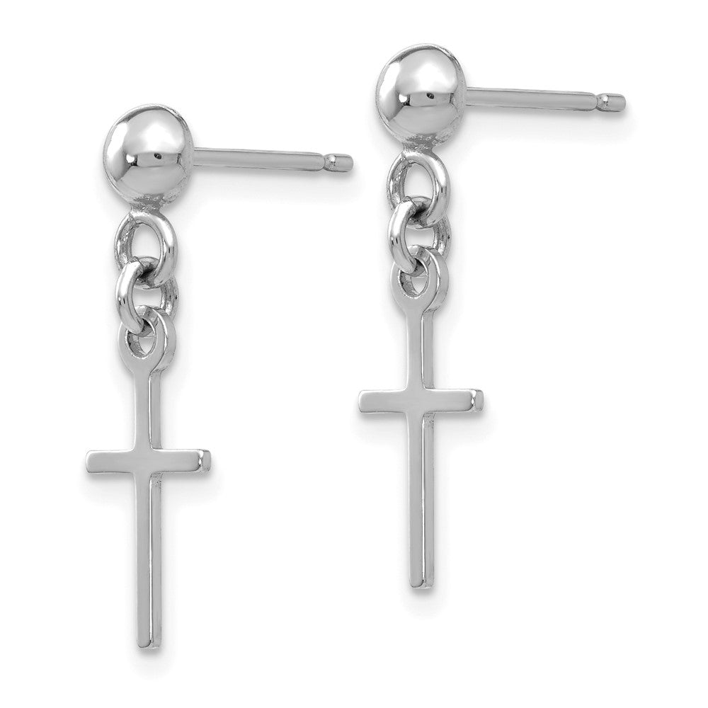 14K Weißgold Poliert Kreuz Hängend Ohrstecker