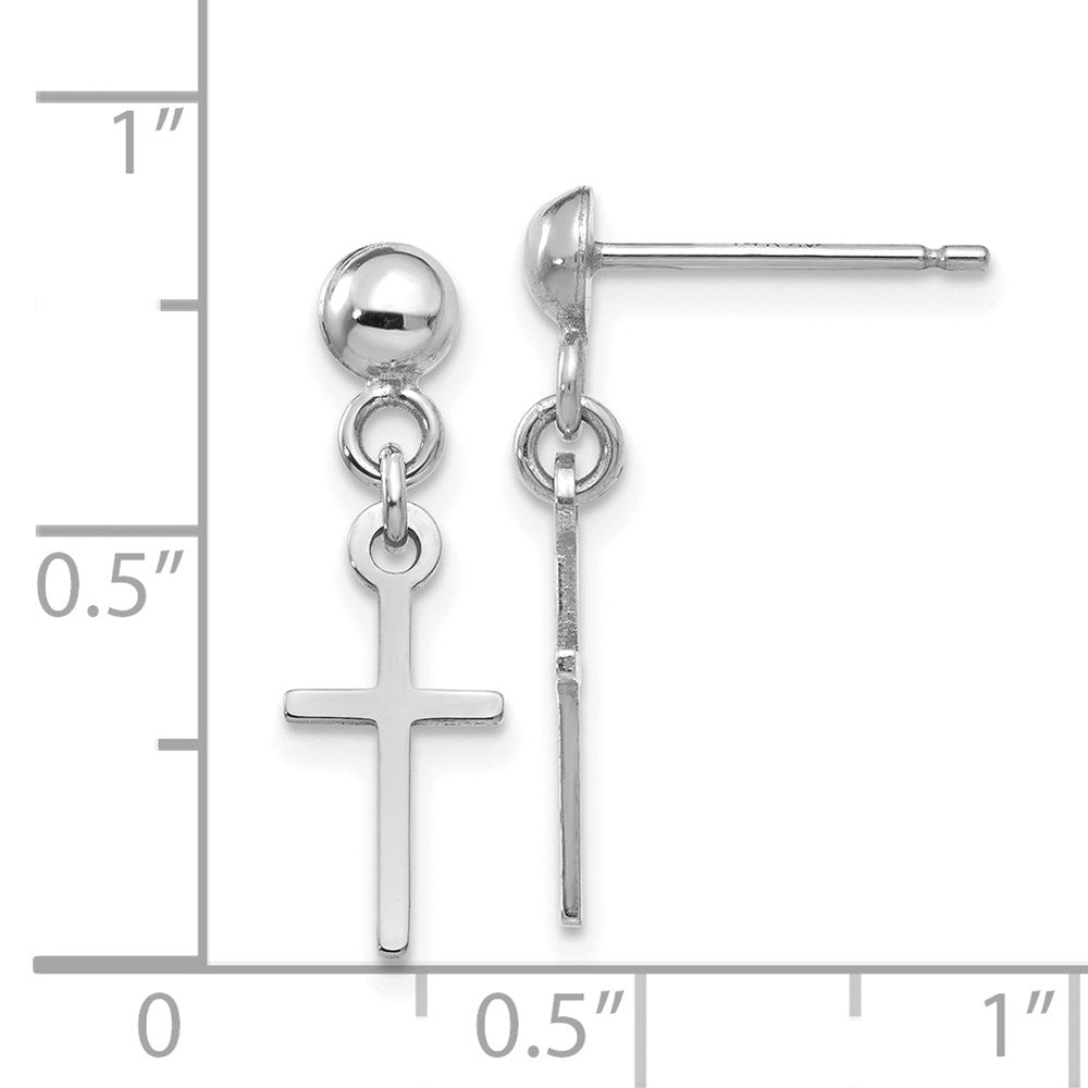 14K Weißgold Poliert Kreuz Hängend Ohrstecker