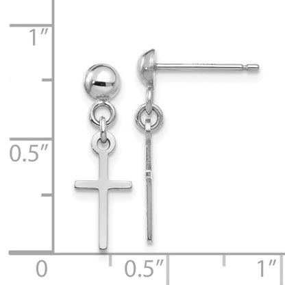 14K Weißgold Poliert Kreuz Hängend Ohrstecker