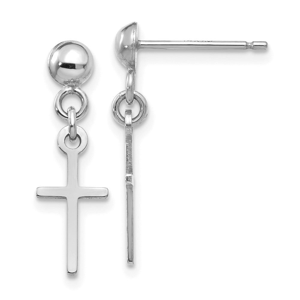 14K Weißgold Poliert Kreuz Hängend Ohrstecker
